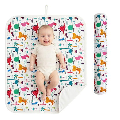 Baby Diaper Changing Mat, Waterproof, Absorbent, Soft Cotton Surface with EVA Backing, 30x24in Unfolded, Compact 8x2in with Storage Strap, Wipeable Diaper Changing Pad for Travel, Baby Gift