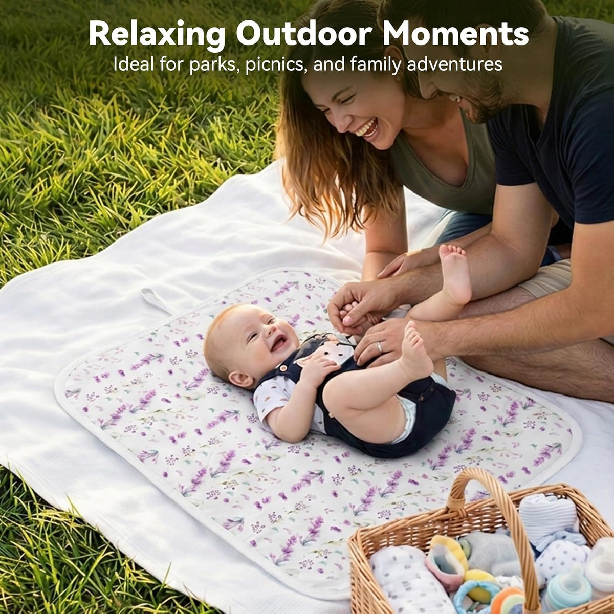 Baby Diaper Changing Mat, Waterproof, Absorbent, Soft Cotton Surface with EVA Backing, 30x24in Unfolded, Compact 8x2in with Storage Strap, Wipeable Diaper Changing Pad for Travel, Baby Gift