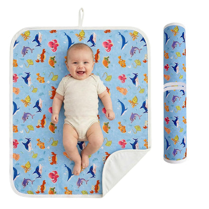 Baby Diaper Changing Mat, Waterproof, Absorbent, Soft Cotton Surface with EVA Backing, 30x24in Unfolded, Compact 8x2in with Storage Strap, Wipeable Diaper Changing Pad for Travel, Baby Gift
