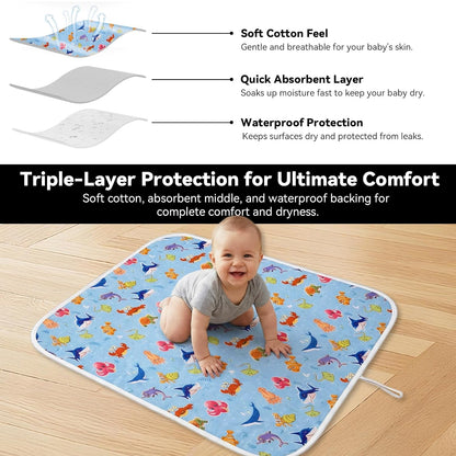 Baby Diaper Changing Mat, Waterproof, Absorbent, Soft Cotton Surface with EVA Backing, 30x24in Unfolded, Compact 8x2in with Storage Strap, Wipeable Diaper Changing Pad for Travel, Baby Gift