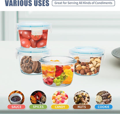 Small Glass Food Containers Set of 6, 5oz Reusable, Airtight, Leakproof Mini Food Storage Containers with Lids