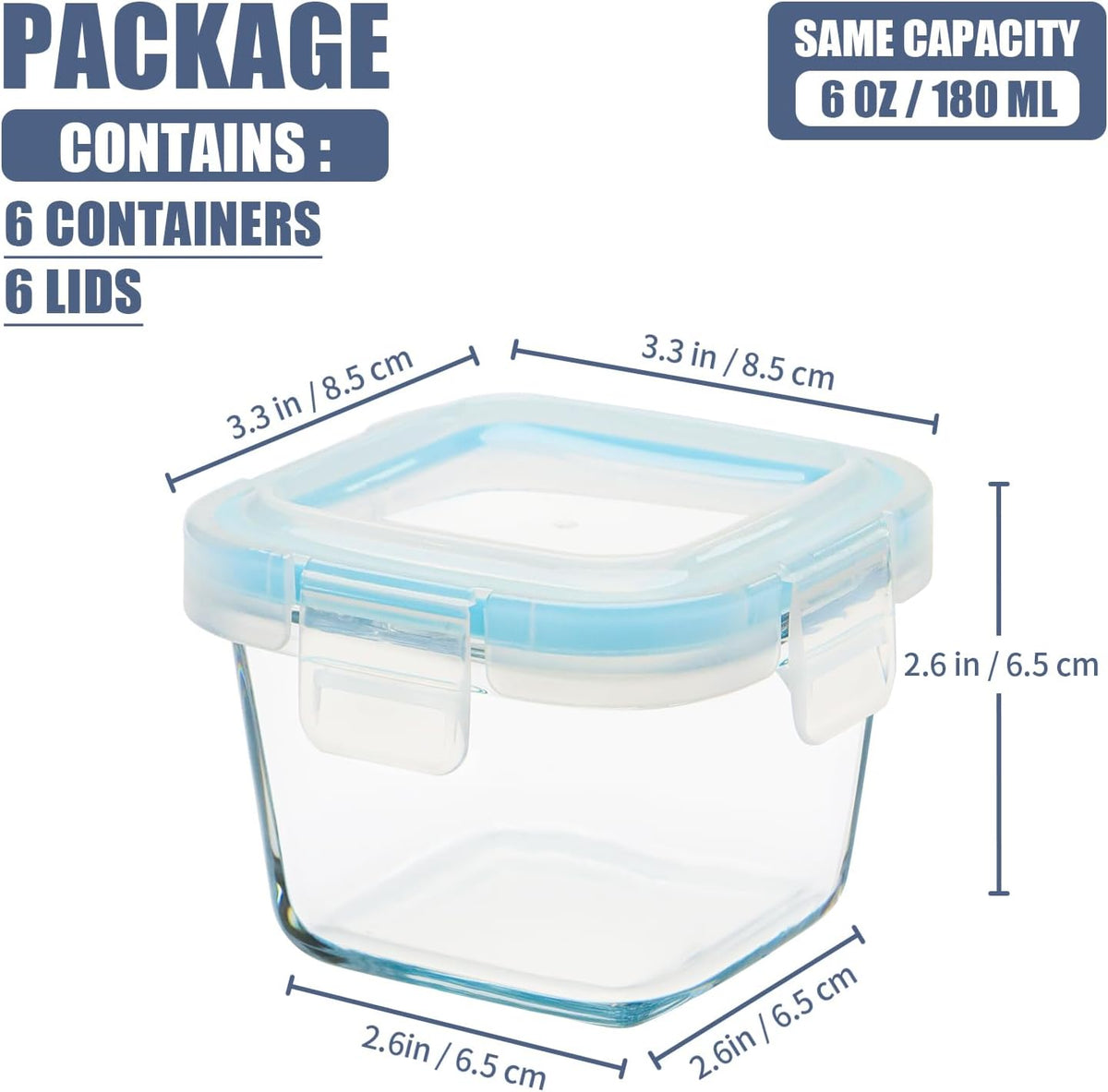 Small Glass Food Containers Set of 6, 5oz Reusable, Airtight, Leakproof Mini Food Storage Containers with Lids