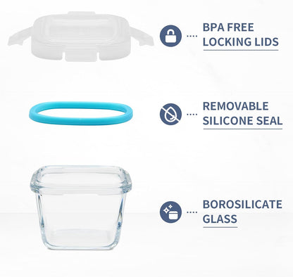 Small Glass Food Containers Set of 6, 5oz Reusable, Airtight, Leakproof Mini Food Storage Containers with Lids
