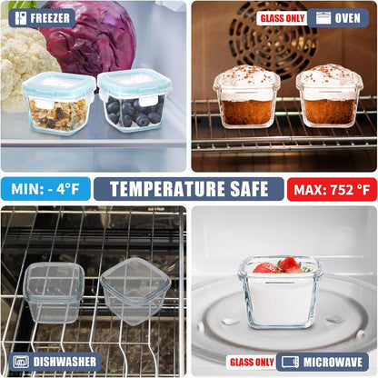 Small Glass Food Containers Set of 6, 5oz Reusable, Airtight, Leakproof Mini Food Storage Containers with Lids