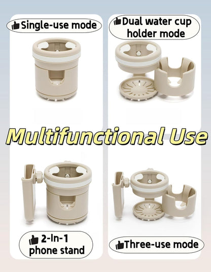 3-in-1 Stroller Cup Holder, Baby Stroller Accessories with Bottle Holder, Phone Mount, and Drink Caddy for Strollers, Perfect for Parents on The Go (Beige)