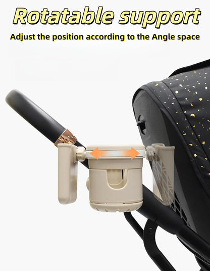 3-in-1 Stroller Cup Holder, Baby Stroller Accessories with Bottle Holder, Phone Mount, and Drink Caddy for Strollers, Perfect for Parents on The Go (Beige)