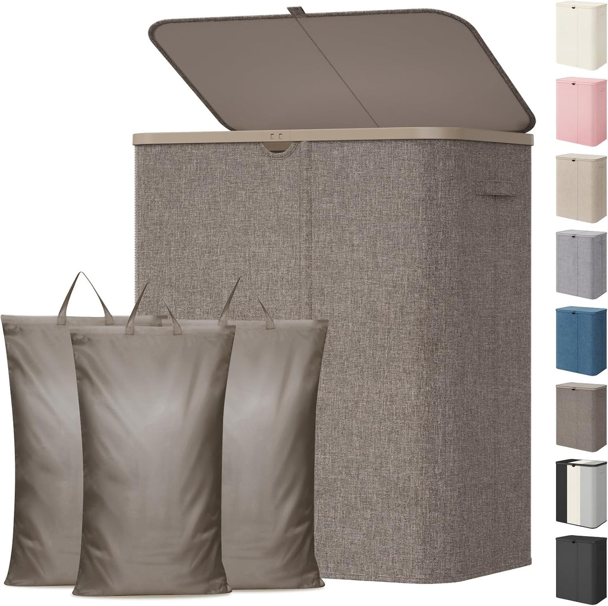 185L 3 Section Laundry Hamper with Lid, Laundry Basket, Beige