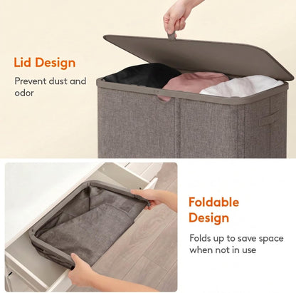 185L 3 Section Laundry Hamper with Lid, Laundry Basket, Beige