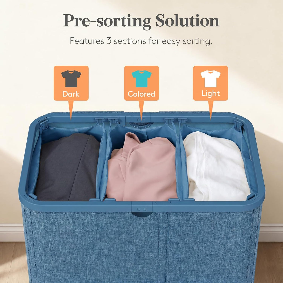 185L 3 Section Laundry Hamper with Lid, Laundry Basket, Beige