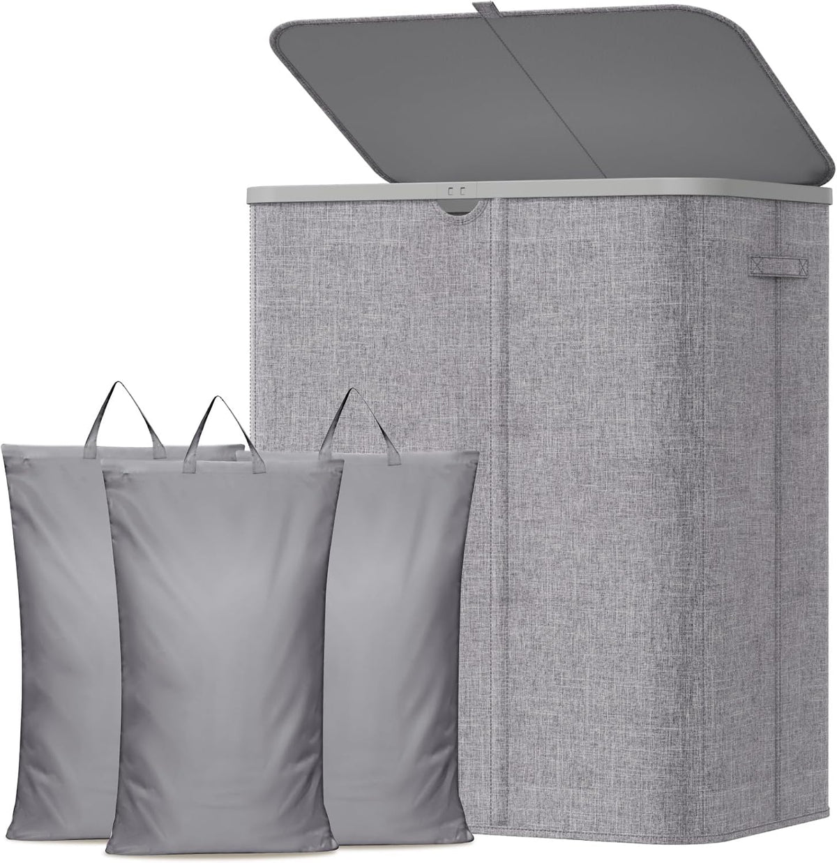185L 3 Section Laundry Hamper with Lid, Laundry Basket, Beige