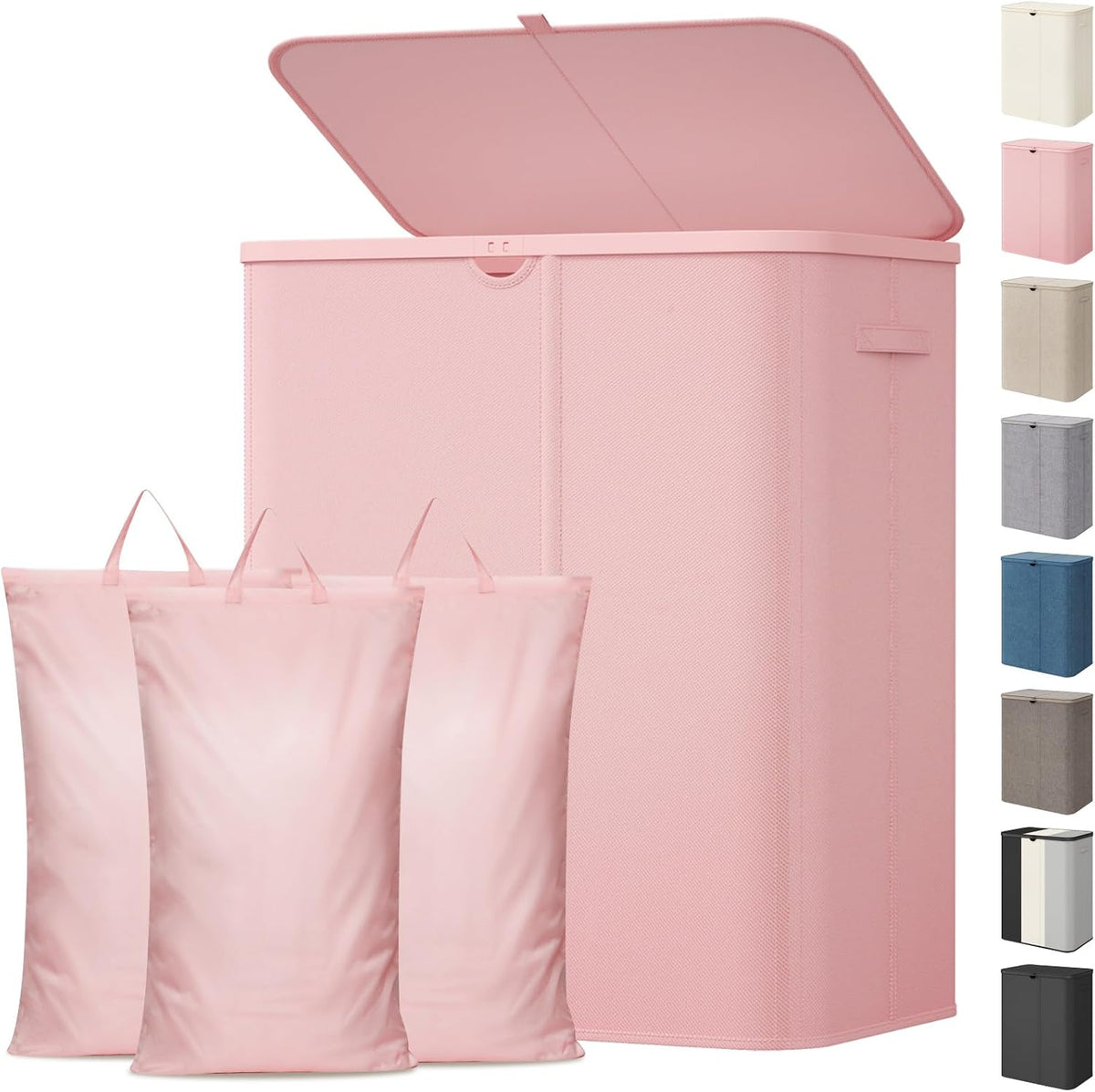 185L 3 Section Laundry Hamper with Lid, Laundry Basket, Beige