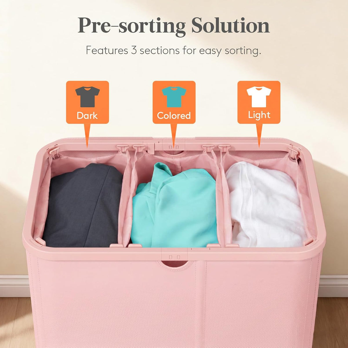 185L 3 Section Laundry Hamper with Lid, Laundry Basket, Beige