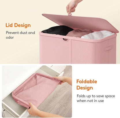 185L 3 Section Laundry Hamper with Lid, Laundry Basket, Beige