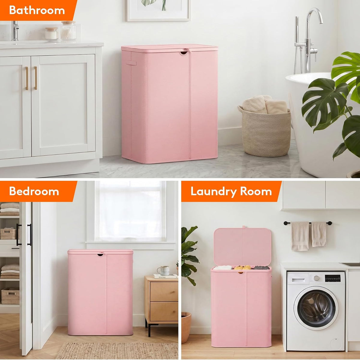 185L 3 Section Laundry Hamper with Lid, Laundry Basket, Beige