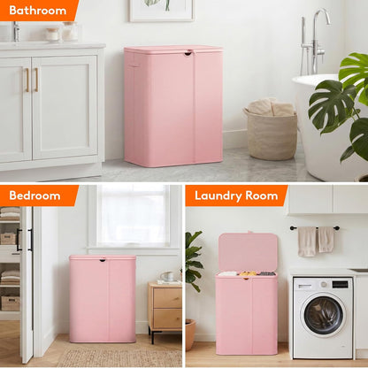 185L 3 Section Laundry Hamper with Lid, Laundry Basket, Beige