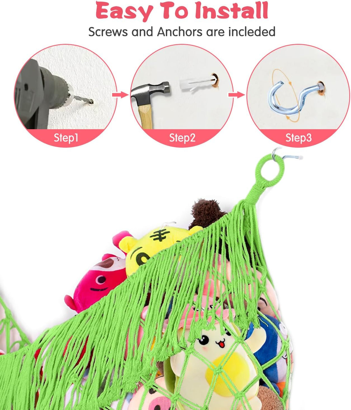 Stuffed Animal Hammock - Extra Large 56'' Long (Cream White)
