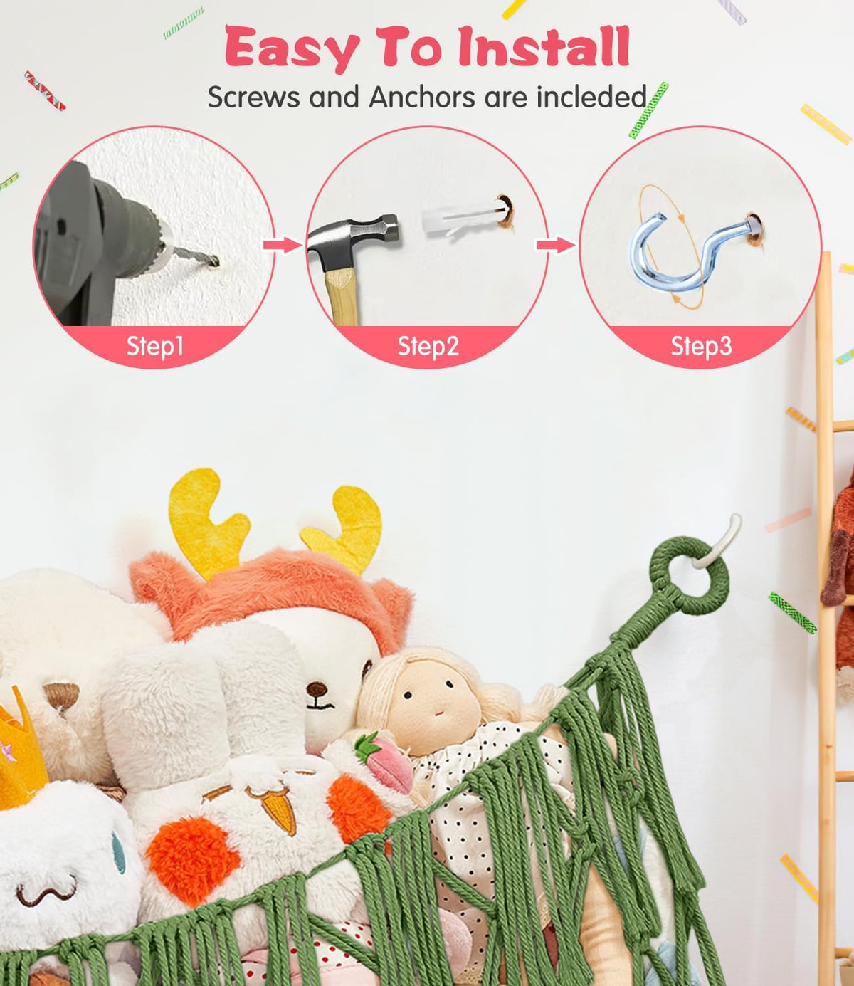 Stuffed Animal Hammock - Extra Large 56'' Long (Cream White)