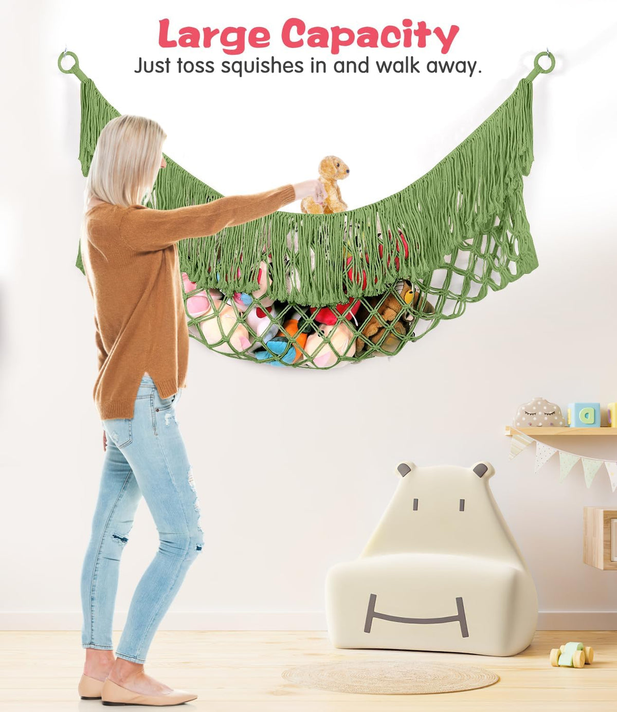 Stuffed Animal Hammock - Extra Large 56'' Long (Cream White)