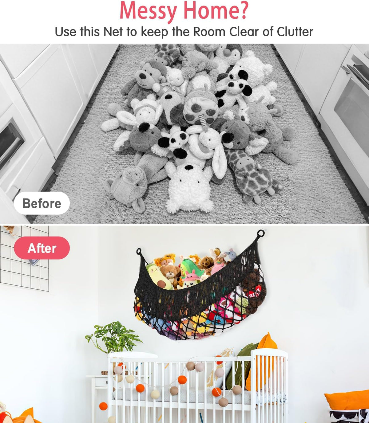 Stuffed Animal Hammock - Extra Large 56'' Long (Cream White)
