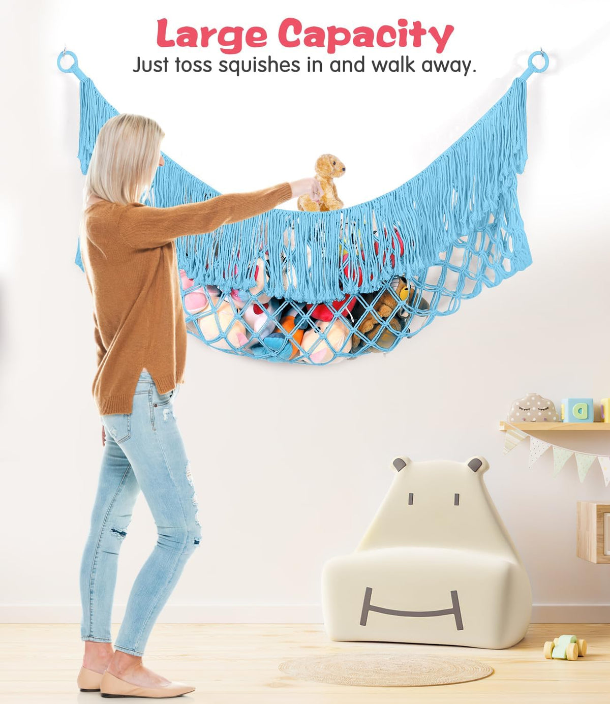 Stuffed Animal Hammock - Extra Large 56'' Long (Cream White)