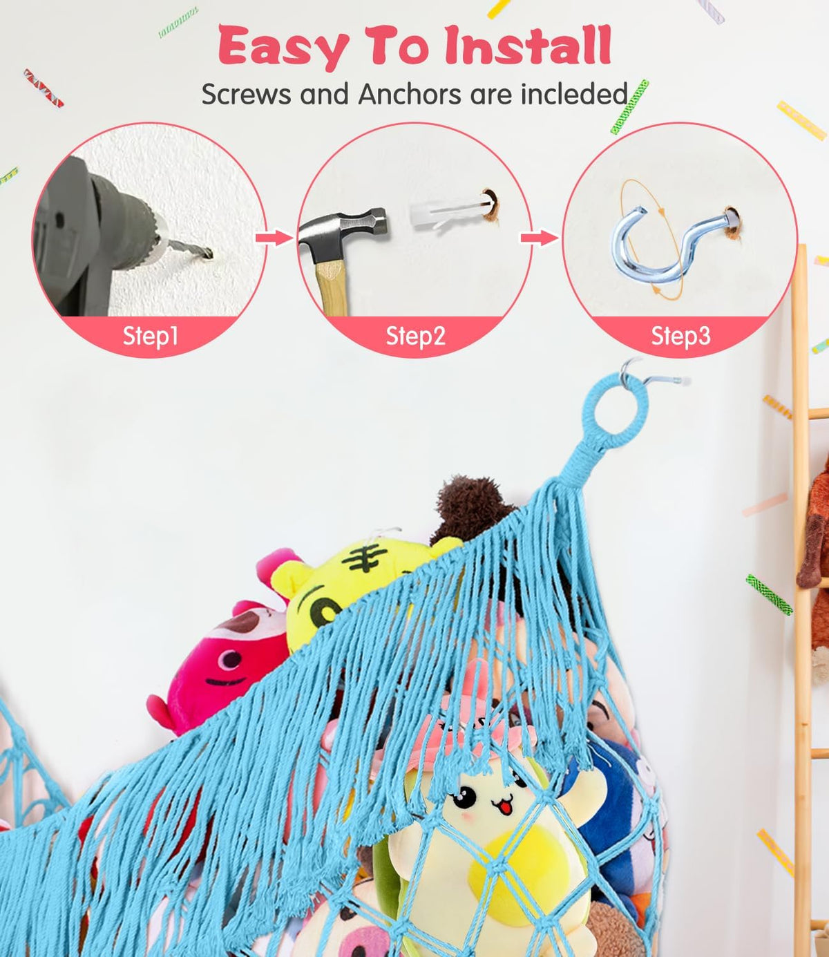 Stuffed Animal Hammock - Extra Large 56'' Long (Cream White)