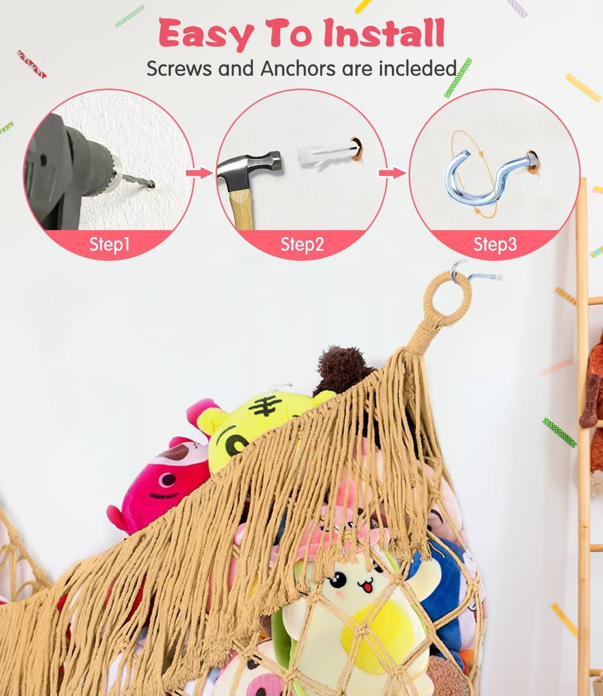 Stuffed Animal Hammock - Extra Large 56'' Long (Cream White)