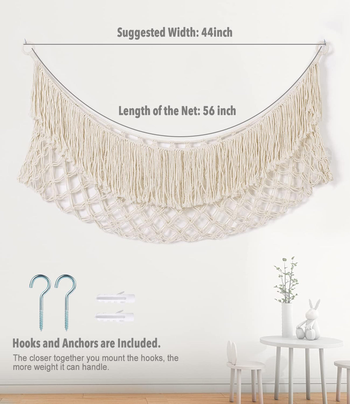 Stuffed Animal Hammock - Extra Large 56'' Long (Cream White)