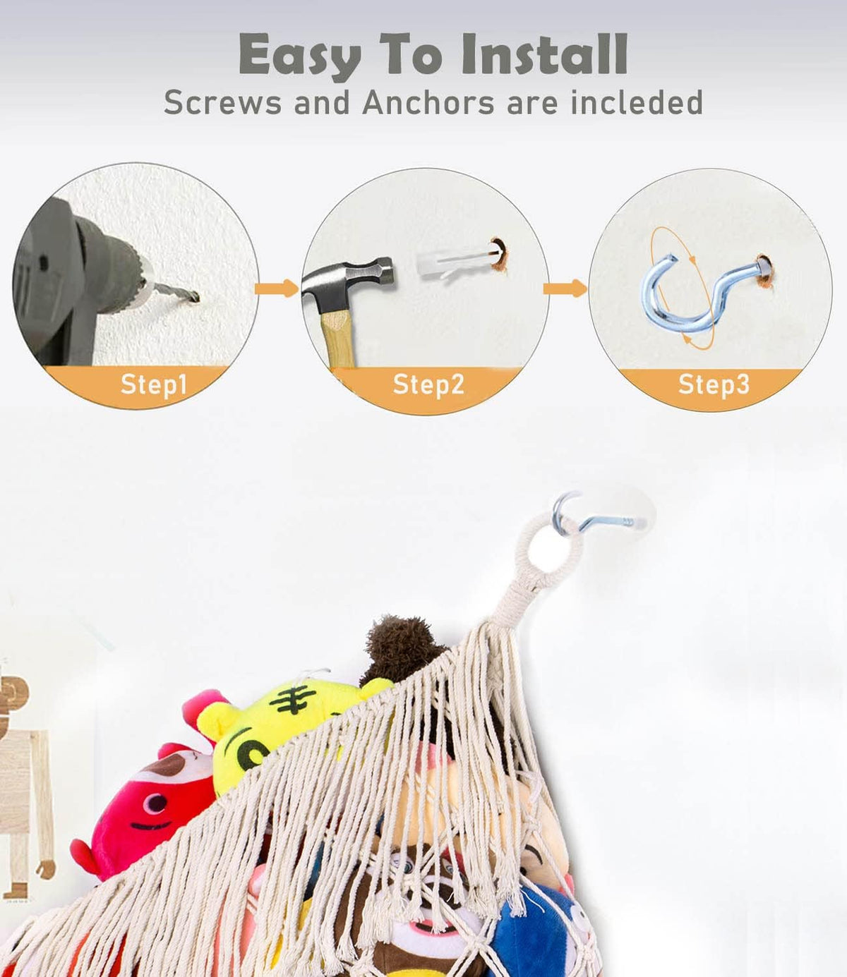 Stuffed Animal Hammock - Extra Large 56'' Long (Cream White)
