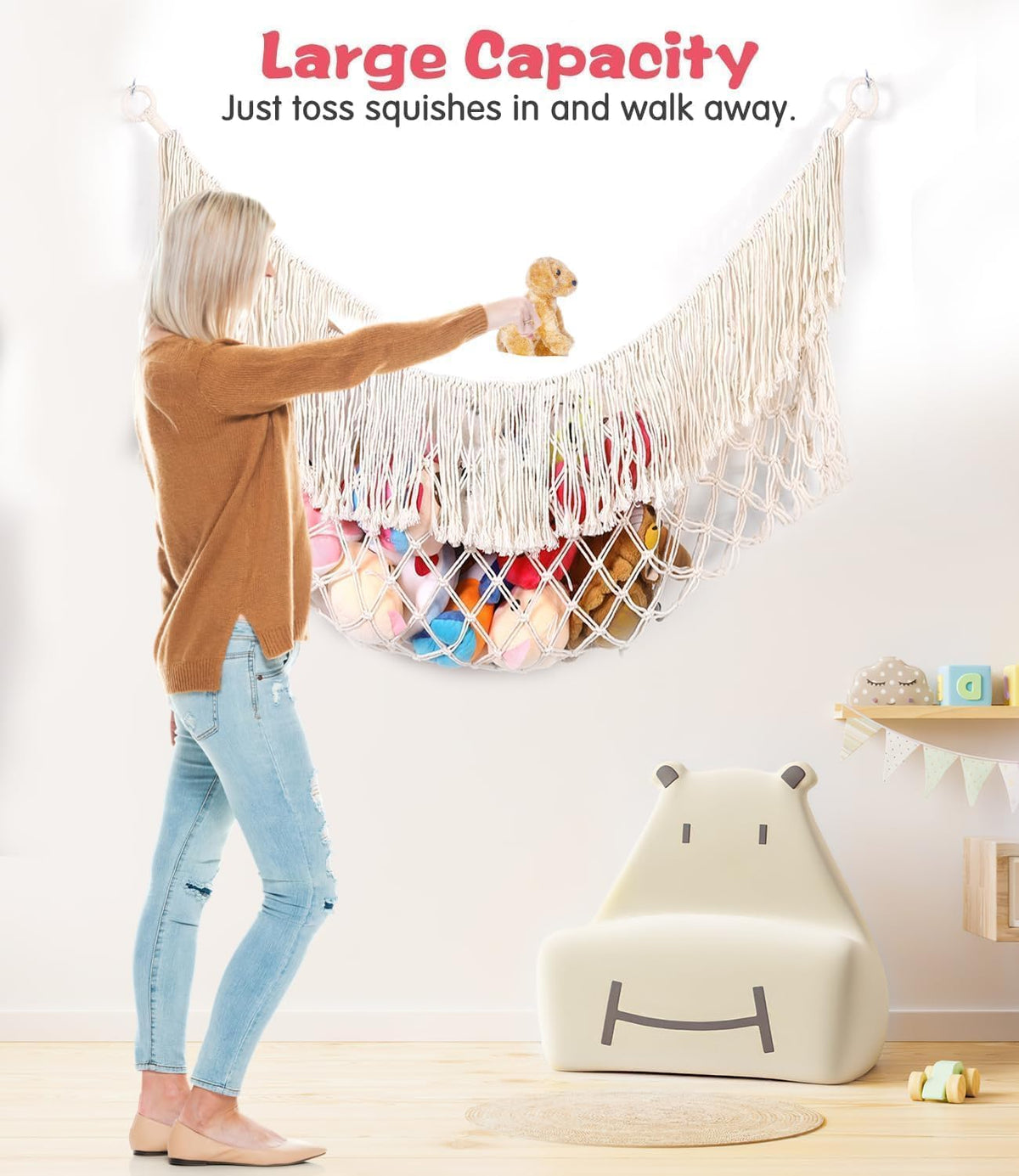 Stuffed Animal Hammock - Extra Large 56'' Long (Cream White)