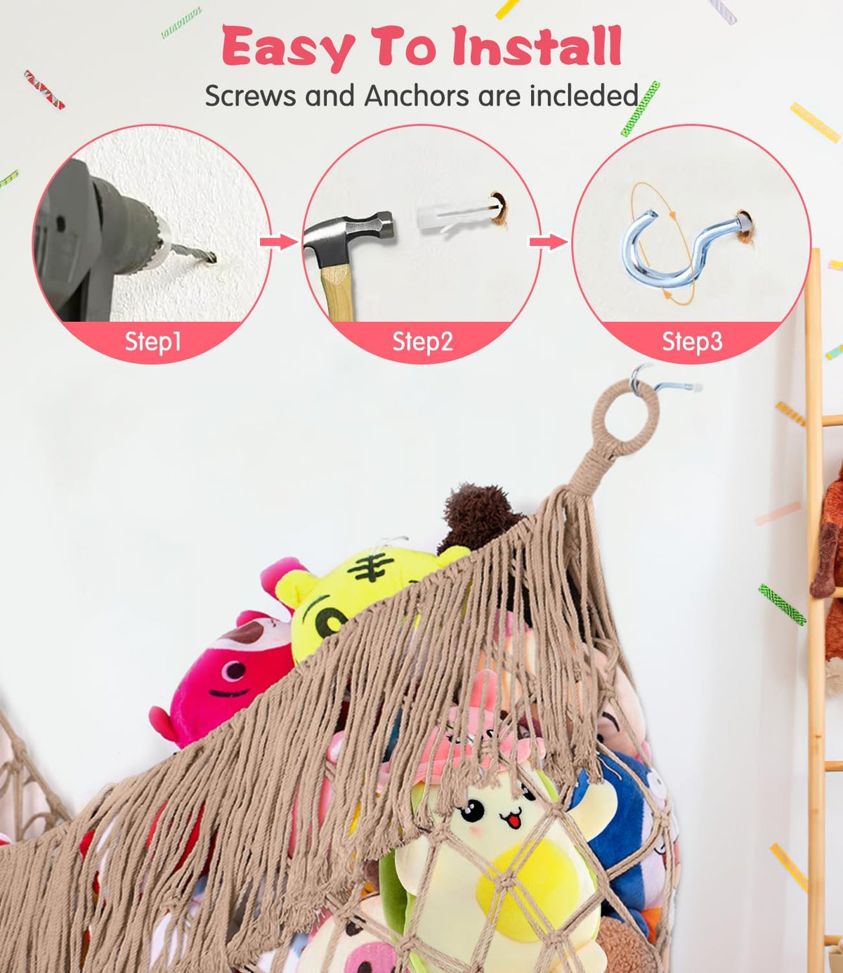 Stuffed Animal Hammock - Extra Large 56'' Long (Cream White)