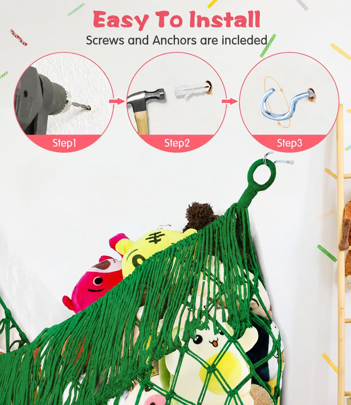Stuffed Animal Hammock - Extra Large 56'' Long (Cream White)