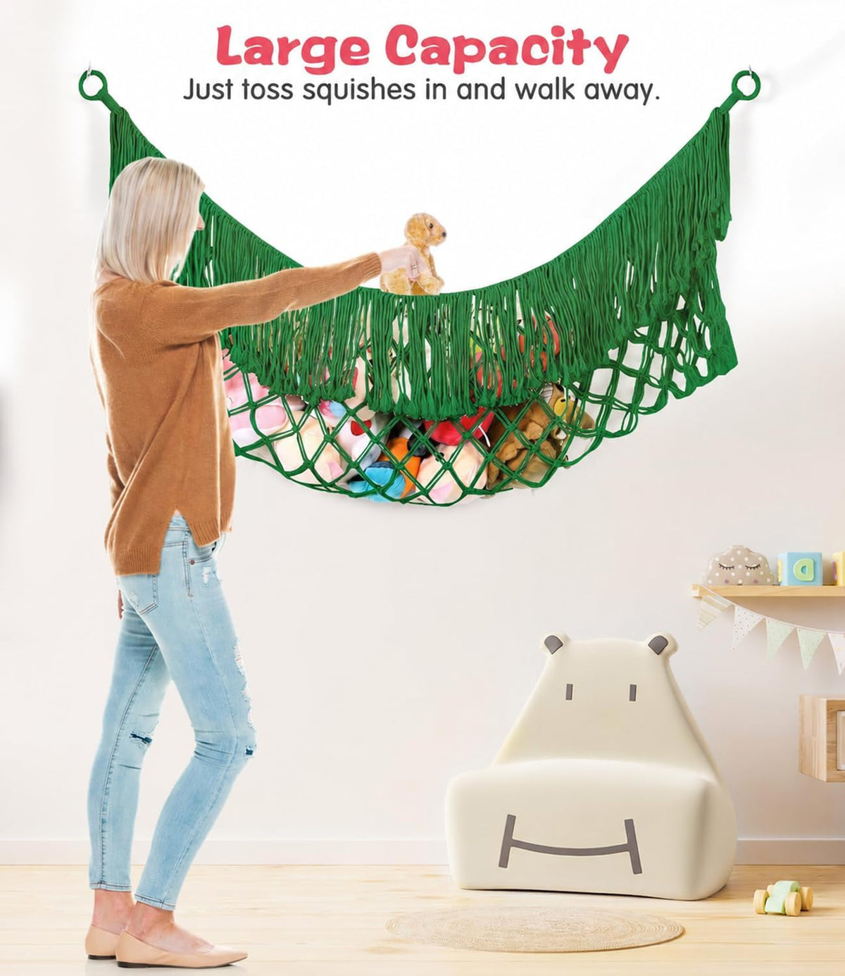 Stuffed Animal Hammock - Extra Large 56'' Long (Cream White)