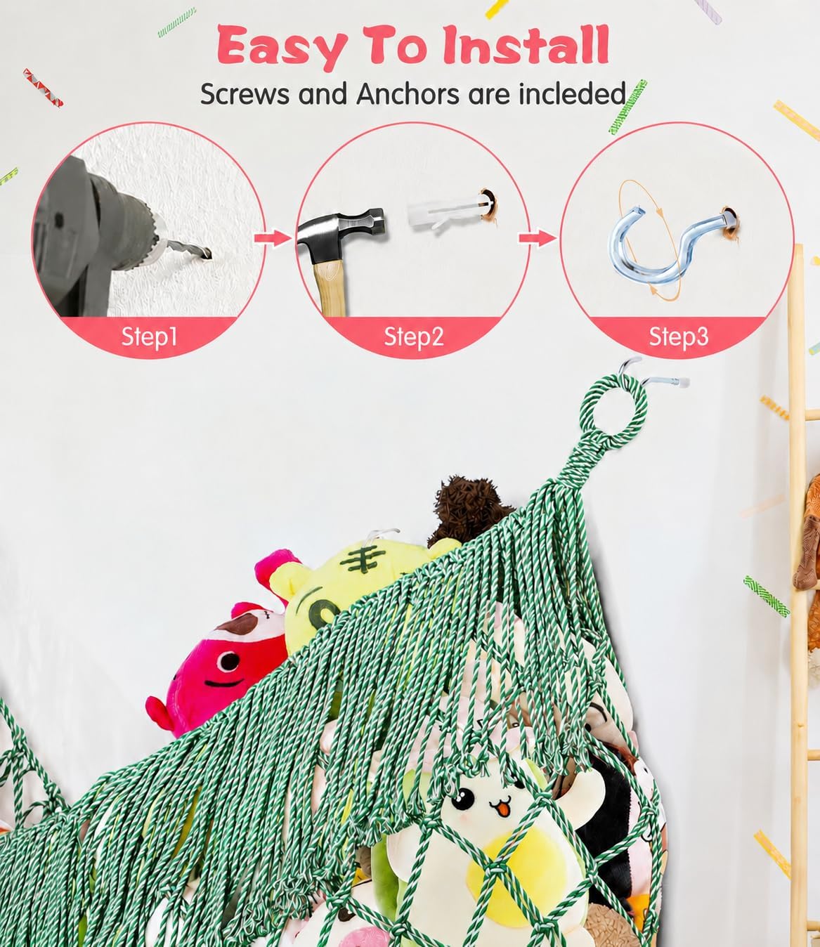 Stuffed Animal Hammock - Extra Large 56'' Long (Cream White)