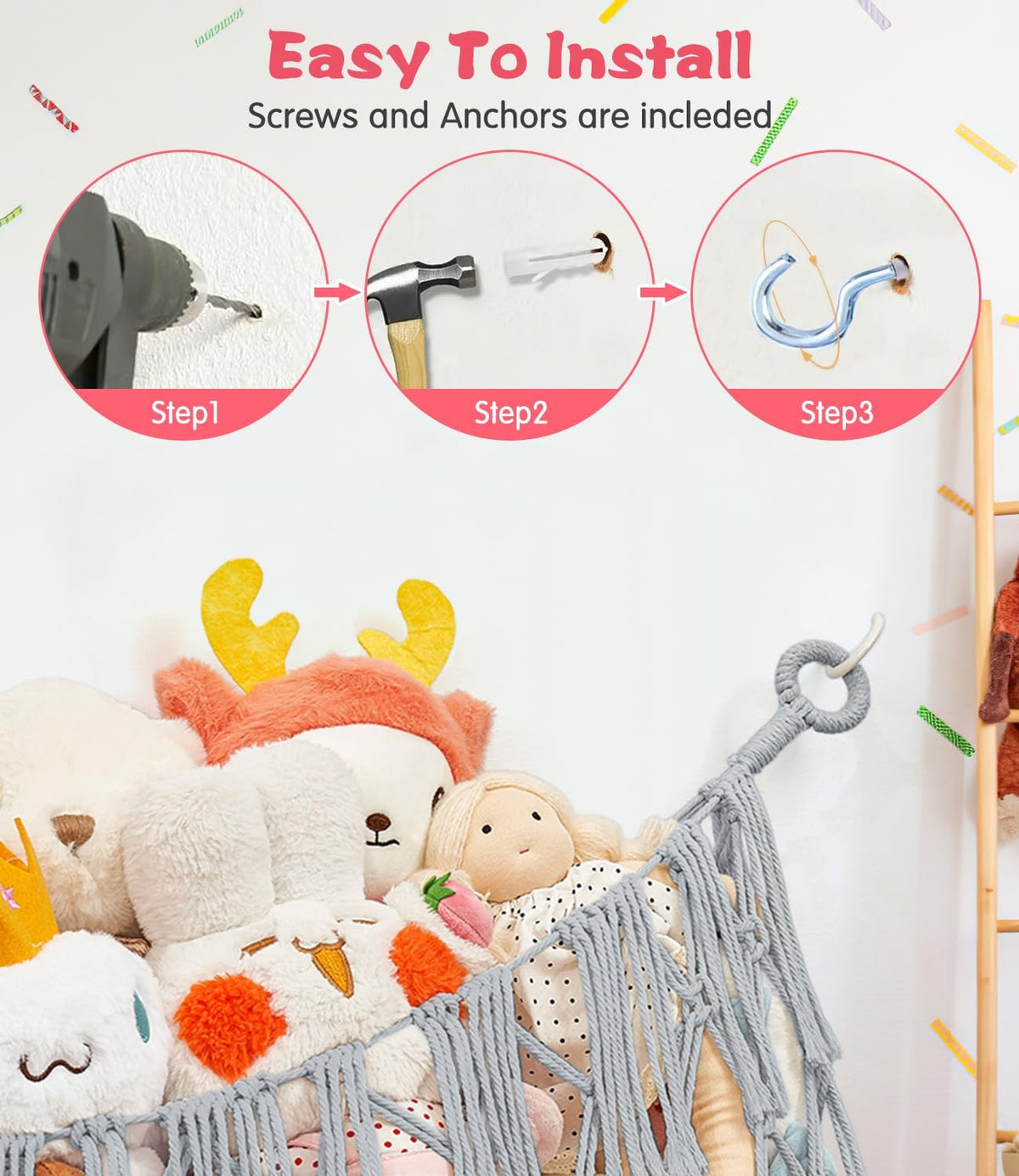 Stuffed Animal Hammock - Extra Large 56'' Long (Cream White)