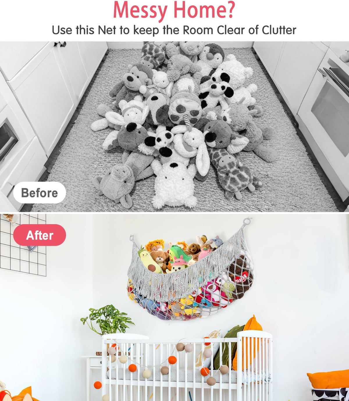 Stuffed Animal Hammock - Extra Large 56'' Long (Cream White)