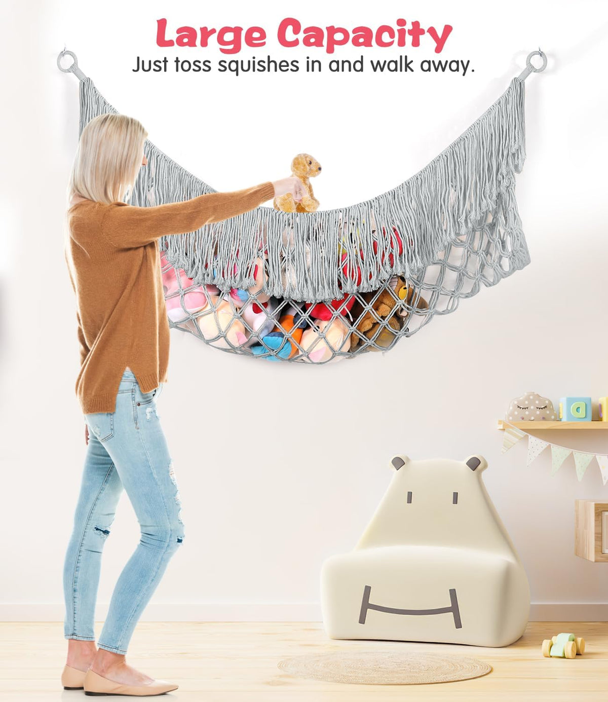 Stuffed Animal Hammock - Extra Large 56'' Long (Cream White)