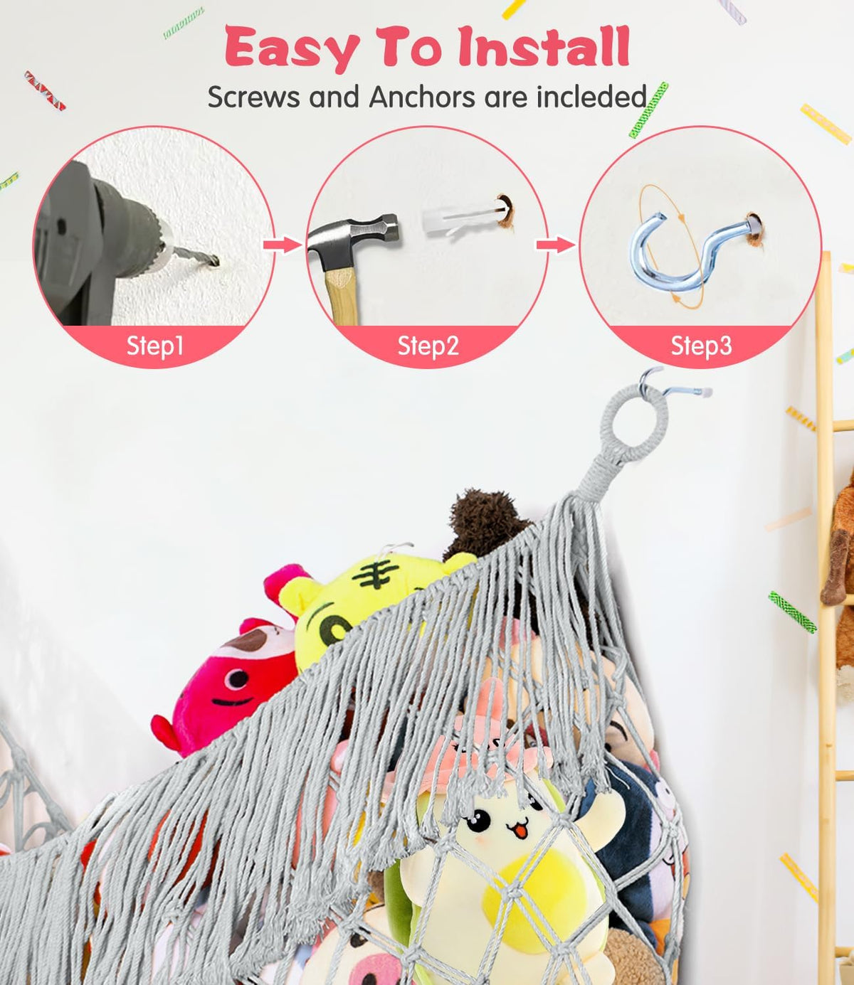 Stuffed Animal Hammock - Extra Large 56'' Long (Cream White)