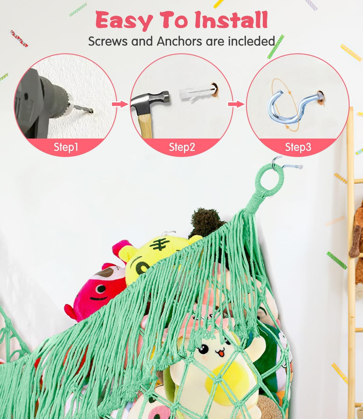 Stuffed Animal Hammock - Extra Large 56'' Long (Cream White)