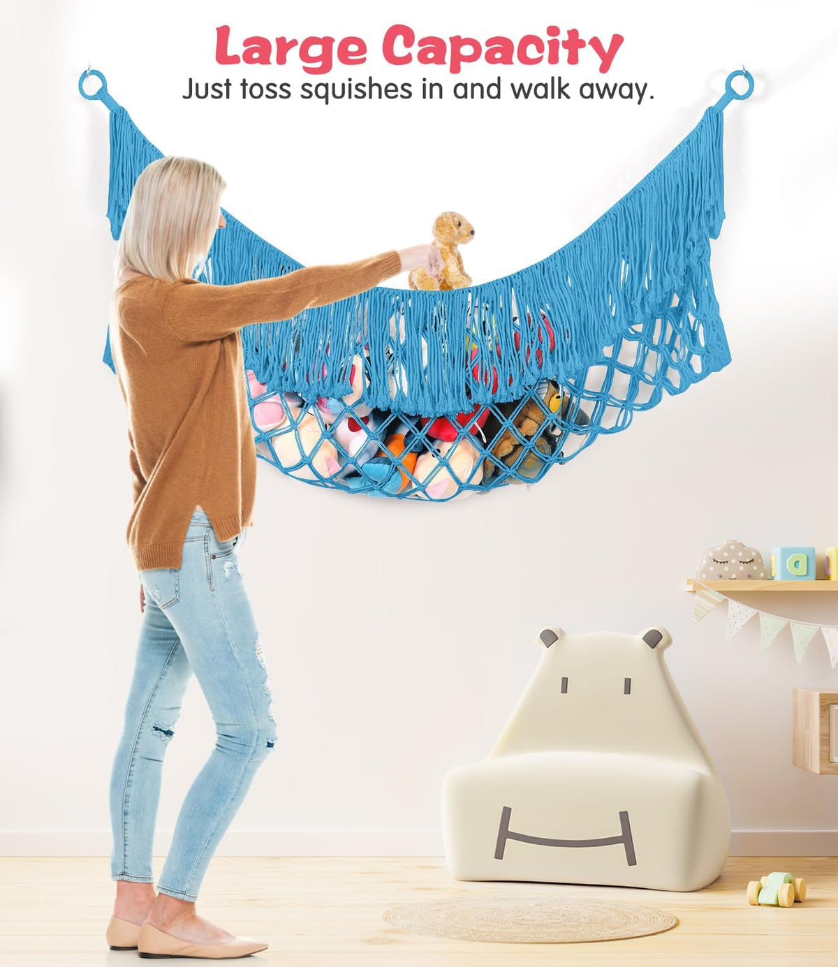 Stuffed Animal Hammock - Extra Large 56'' Long (Cream White)