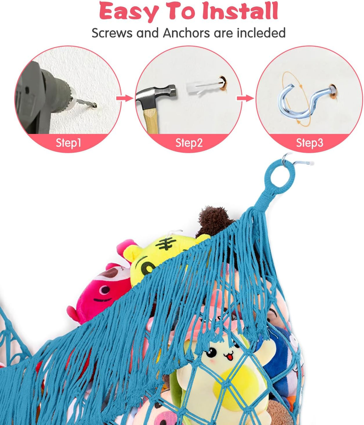 Stuffed Animal Hammock - Extra Large 56'' Long (Cream White)