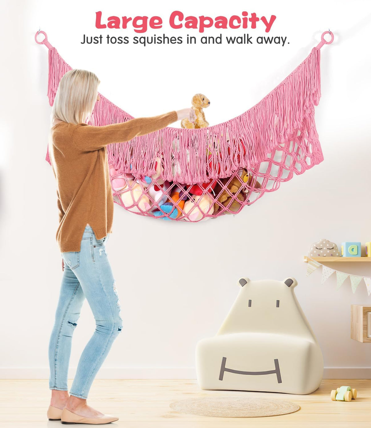 Stuffed Animal Hammock - Extra Large 56'' Long (Cream White)