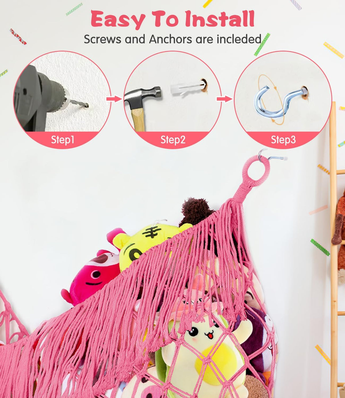 Stuffed Animal Hammock - Extra Large 56'' Long (Cream White)