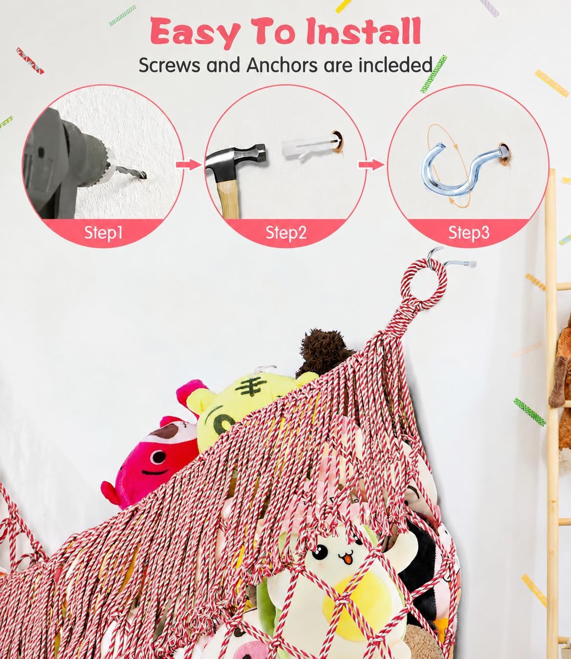 Stuffed Animal Hammock - Extra Large 56'' Long (Cream White)