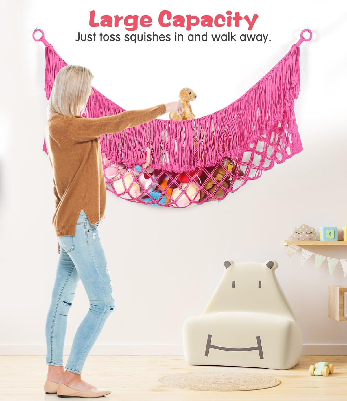 Stuffed Animal Hammock - Extra Large 56'' Long (Cream White)