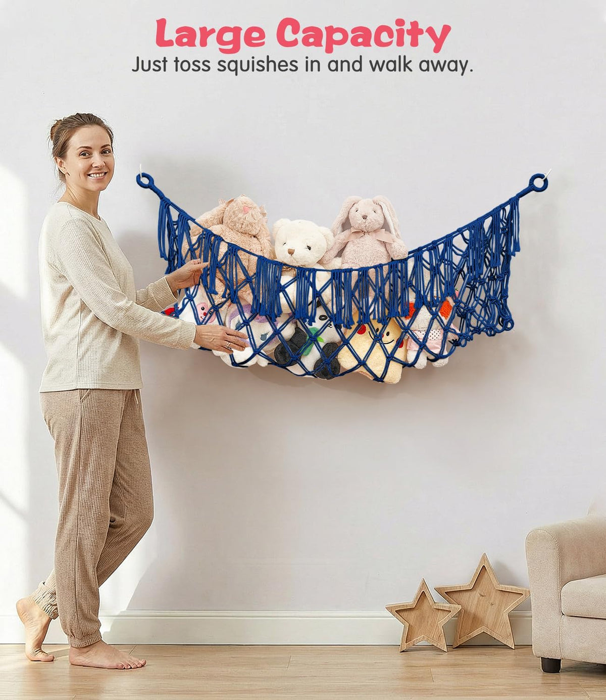 Stuffed Animal Hammock - Extra Large 56'' Long (Cream White)