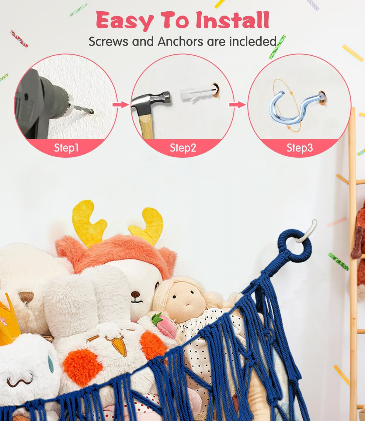 Stuffed Animal Hammock - Extra Large 56'' Long (Cream White)