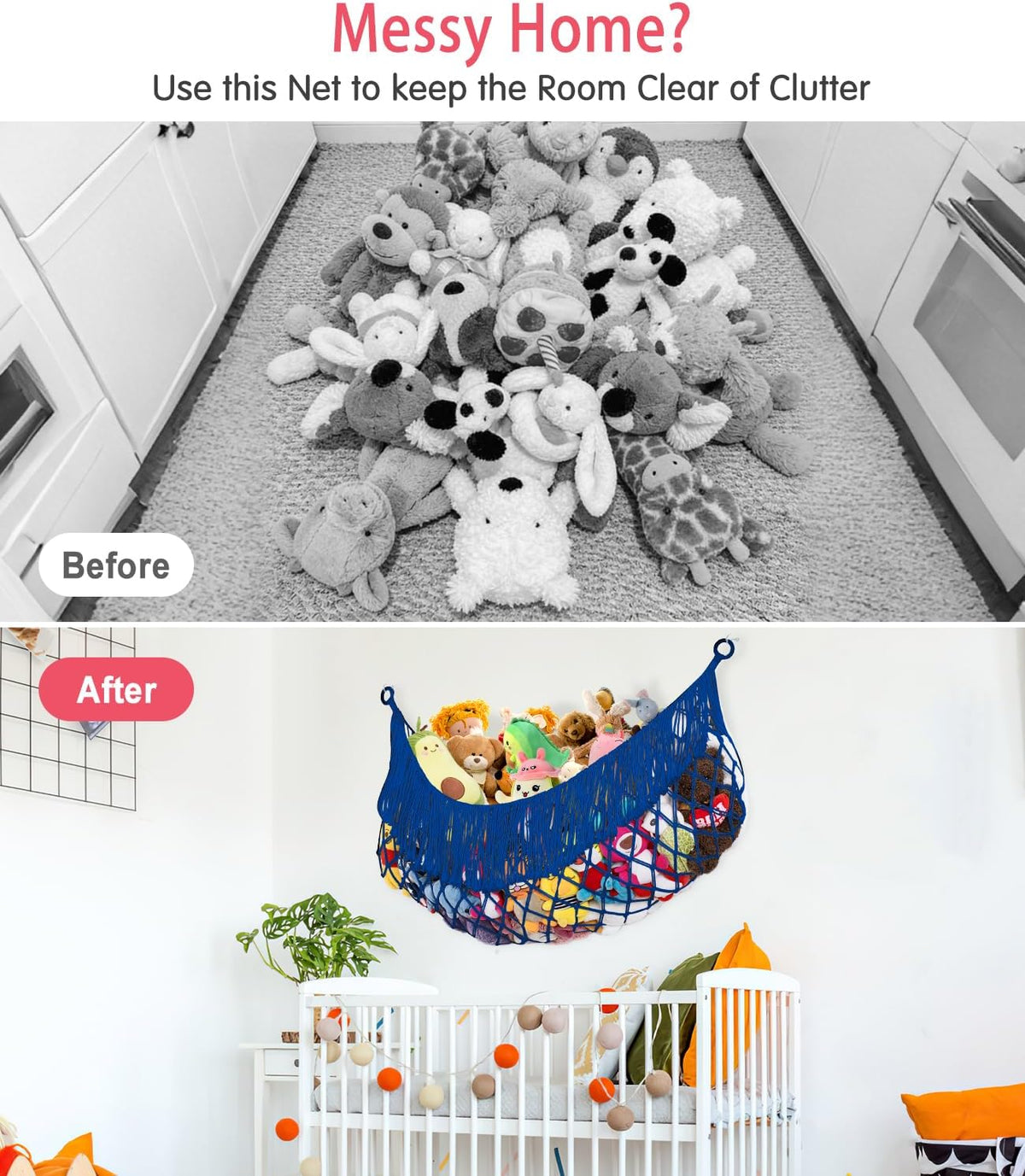 Stuffed Animal Hammock - Extra Large 56'' Long (Cream White)