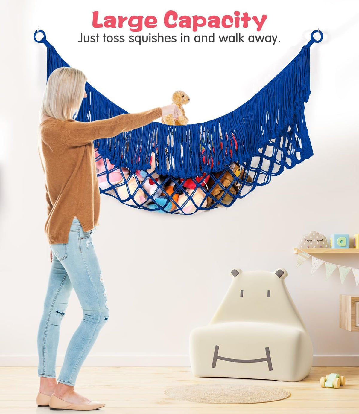Stuffed Animal Hammock - Extra Large 56'' Long (Cream White)