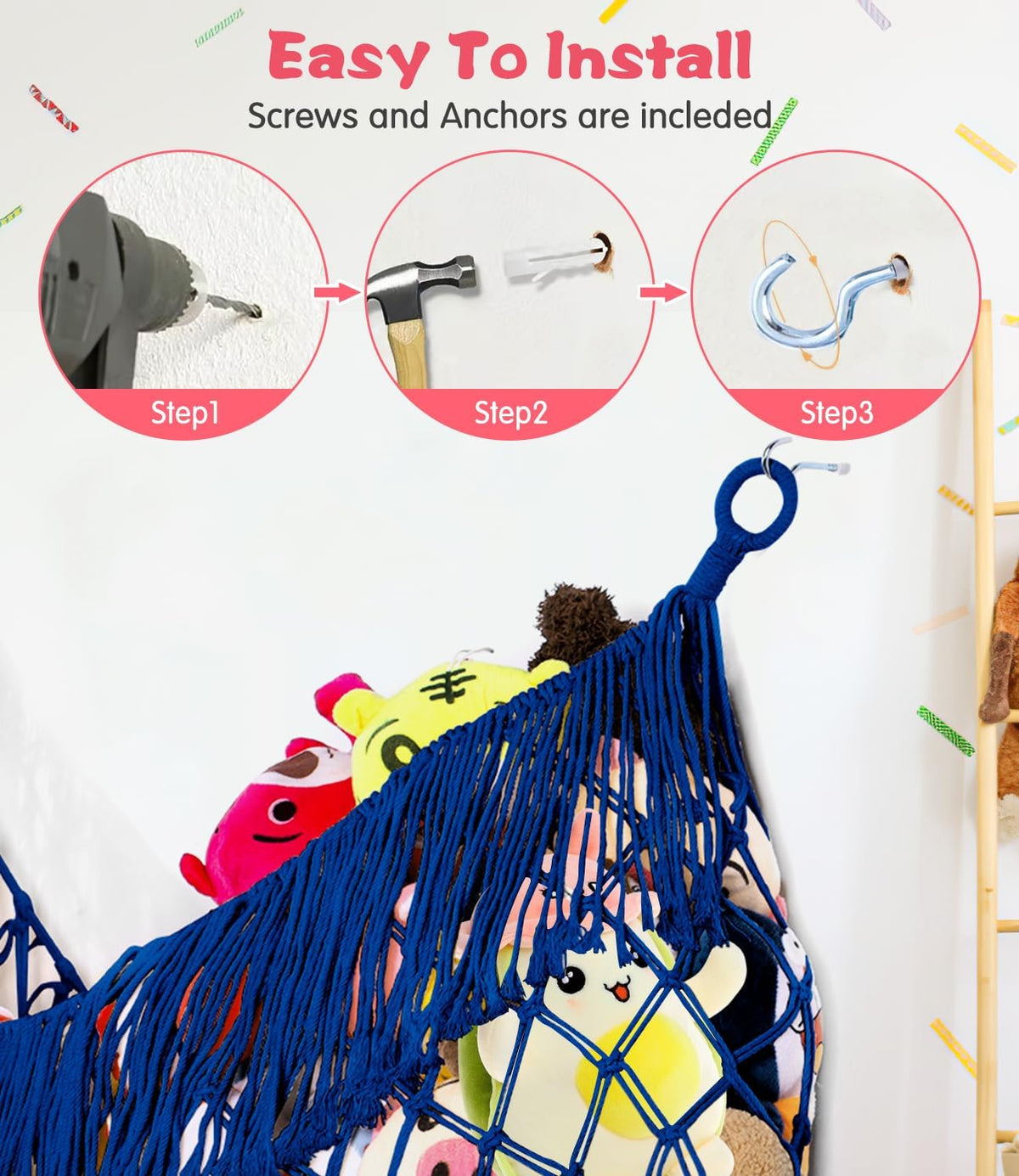 Stuffed Animal Hammock - Extra Large 56'' Long (Cream White)
