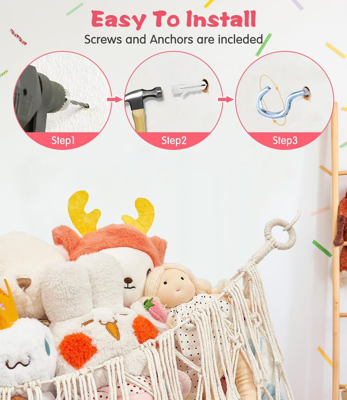 Stuffed Animal Hammock - Extra Large 56'' Long (Cream White)